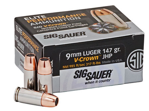 Sig Sauer Elite Competition 9mm 147 Grain V-Crown Jacketed Hollow Point E9MMA3-COMP-50