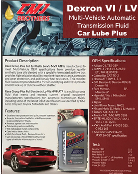 CAR LUBE PLUS FULL SYNTHEIC ATF DEXRON VI /MERCON LV 12/1 Quarts