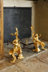 PAIR OF GILT BRONZE ANDIRONS, LOUIS XV STYLE