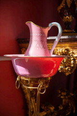 A 19th-century opaline pitcher and basin on a gilt bronze base