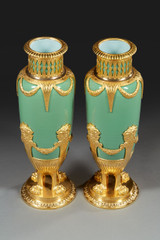 Pair of green opaline baluster vases