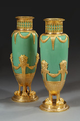 Deux vases en opaline à décor de satyre