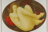 Lithograph "Nude woman lying on a bed".