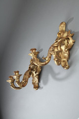 APPLIQUES ANCIENNES A 2 LUMIERES EN BOIS DORE D'EPOQUE LOUIS XV APPLIQUES ANCIENNES A 2 LUMIERES EN BOIS DORE D'EPOQUE LOUIS XV