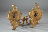 APPLIQUES ANCIENNES A 2 LUMIERES EN BOIS DORE D'EPOQUE LOUIS XV APPLIQUES ANCIENNES A 2 LUMIERES EN BOIS DORE D'EPOQUE LOUIS XV