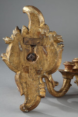 APPLIQUES ANCIENNES A 2 LUMIERES EN BOIS DORE D'EPOQUE LOUIS XV APPLIQUES ANCIENNES A 2 LUMIERES EN BOIS DORE D'EPOQUE LOUIS XV