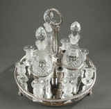 SERVICE A LIQUEUR EN CRISTAL ET METAL ARGENTE D'EPOQUE CHARLES X