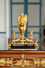 Inkwell in gilt bronze and griotte red marble