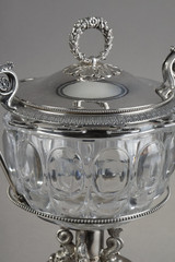 Marmeladenschale oder Zuckerdose aus Kristall, Silber und Vermeil