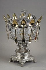 JAM DISH OR SUGAR BOWL IN CRYSTAL, SILVER AND VERMEIL