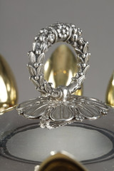 Marmeladenschale oder Zuckerdose aus Kristall, Silber und Vermeil