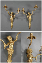 PAIRE D'APPLIQUES DE STYLE LOUIS XV EN BRONZE DORÉ