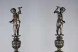 PAIR OF LANDIERS' ANDIRONS IN THE RENAISSANCE STYLE