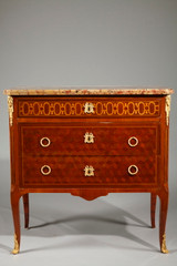 TRANSITIONAL STYLE CHEST OF DRAWERS IN MARQUETTERY OF WOOD AND GILDED BRONZE
