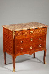 TRANSITIONAL STYLE CHEST OF DRAWERS IN MARQUETTERY OF WOOD AND GILDED BRONZE