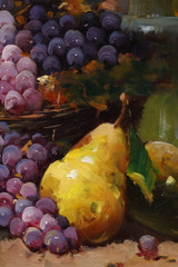 CUADRO DE NATURALEZA MUERTA DE BRUNEL DE NEUVILLE, MARCO DE MADERA TALLADA Y DORADA