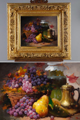 STILL LIFE PAINTING BY BRUNEL DE NEUVILLE, CARVED AND GILDED WOOD FRAME