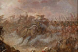 Painting depicting the charge of the French cuirassiers at Watreloo, signed Eugène Charpentier