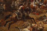 Painting depicting the charge of the French cuirassiers at Watreloo, signed Eugène Charpentier