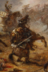 Painting depicting the charge of the French cuirassiers at Watreloo, signed Eugène Charpentier
