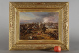 Painting depicting the charge of the French cuirassiers at Watreloo, signed Eugène Charpentier