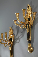 PAIR OF EMPIRE PERIOD BRONZE WALL SCONCES