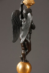 PAIR OF GILT BRONZE AND PATINA CANDELABRA, RESTORATION PERIOD