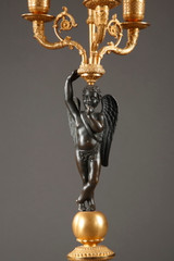 PAIR OF GILT BRONZE AND PATINA CANDELABRA, RESTORATION PERIOD