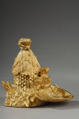 RARE ENCRIER FRANC MACON EN BRONZE DORÉ ET FORME DE RUCHE, XIXE