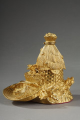 RARE ENCRIER FRANC MACON EN BRONZE DORÉ ET FORME DE RUCHE, XIXE