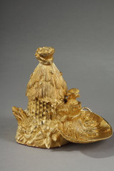 RARE ENCRIER FRANC MACON EN BRONZE DORÉ ET FORME DE RUCHE, XIXE