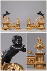 PAIR OF ANDIRONS "WITH ARABESQUE CHILDREN" IN THE LOUIS XVI STYLE