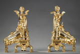 CHENETS ANCIENS DE STYLE ROCAILLE EN BRONZE DORE ORNES DE FEMMES AILLEES CHENETS ANCIENS DE STYLE ROCAILLE EN BRONZE DORE ORNES DE FEMMES AILLEES