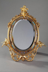 Miroir cadre doré et émail