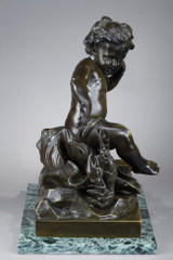 BRONZE SCULPTURE, "ENFANT PINCE PAR UNE ECREVISSE", AFTER JEAN-BAPTISTE PIGALLE, 19TH CENTURY