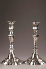 PAIR OF SILVER CANDLESTICKS BRONZE BY HENRY THEOPHILE