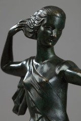 BRONZE SCULPTURE "DAME A L'ARC" SIGNED GUAL, 20TH CENTURY