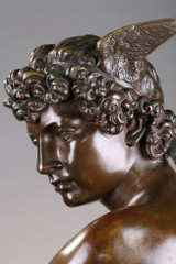 BRONZE A PATINE BRUNE "MERCURE ASSIS" DE PIERRE MARIUS MONTAGNE (1828-1879)