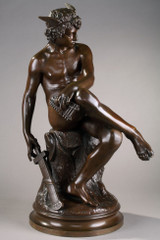 BRONZE WITH BROWN PATINA "MERCURY SITTING" BY PIERRE MARIUS MONTAGNE (1828-1879)