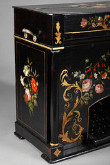 WOODEN BELLOWS HARMONIUM DECORATED WITH FLOWERS ON A BLACK BACKGROUND, 19TH CENTURY