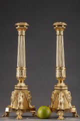 LARGE RESTORATION CANDLESTICKS IN GILDED BRONZE DECORATED WITH SWANS