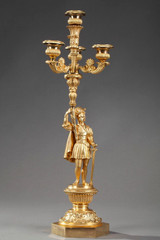 PAIR OF GILDED BRONZE CANDELABRA IN THE TROUBADOUR STYLE