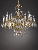 LUSTRE EN CRISTAL, VERRE ET BRONZE DORE A 18 LUMIERES LUSTRE EN CRISTAL, VERRE ET BRONZE DORE A 18 LUMIERES