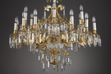LUSTRE EN CRISTAL, VERRE ET BRONZE DORE A 18 LUMIERES LUSTRE EN CRISTAL, VERRE ET BRONZE DORE A 18 LUMIERES