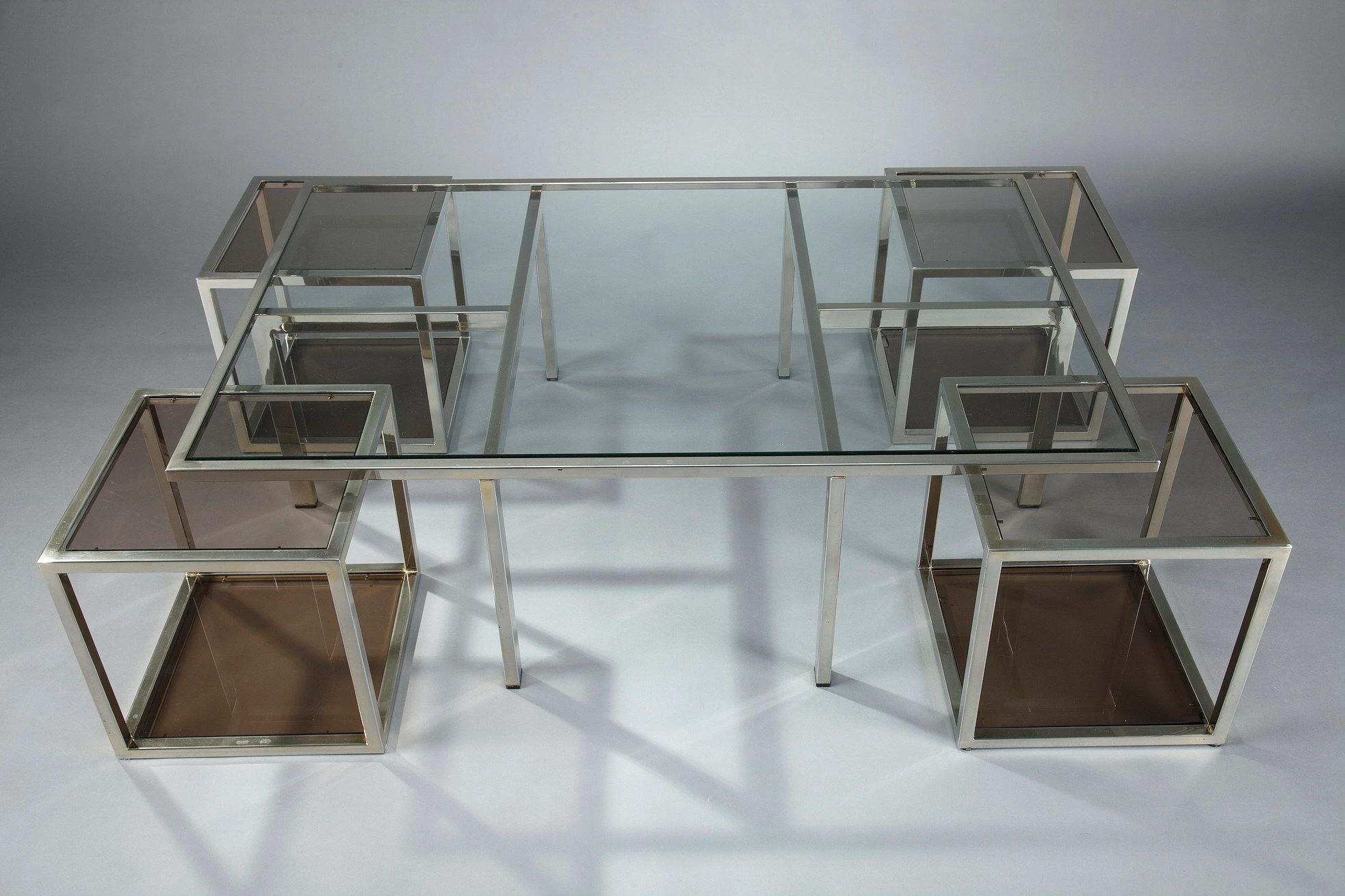 Table Basse Vintage Années 70 Chrome Roulettes Avec Rangement - Rare