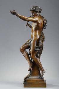 BRONZE WITH PATINA, "PRO MERITO", SIGNED EMILE-LOUIS PICAULT