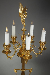 Candlesticks in bronze with patina and gilding
