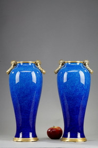 Sèvres ceramic vases with blue monochrome decoration Attributed to Paul Milet