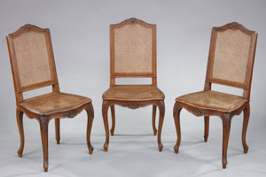 Regency-style dining table, chairs and armchairs
