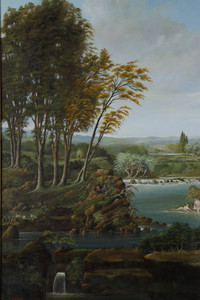 Panoramic oil painting of a landscape